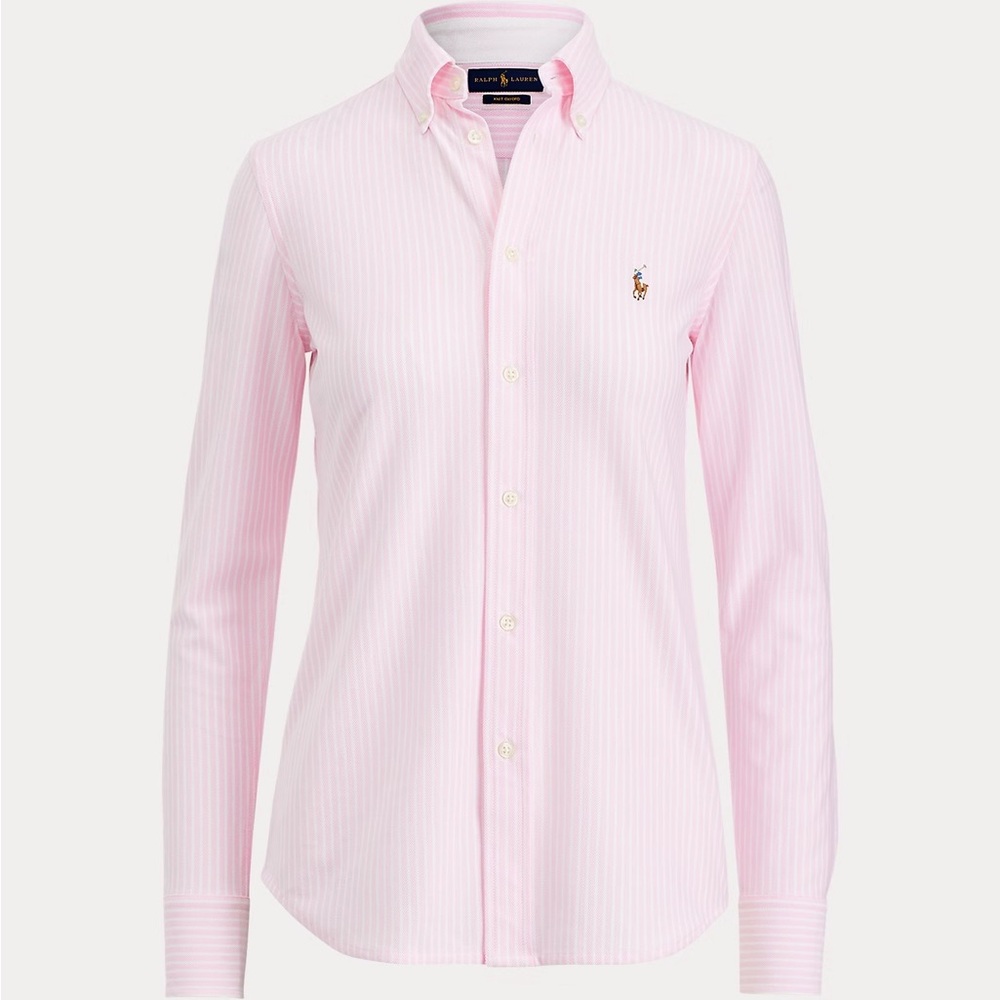 Ralph Lauren Pink Cotton Knit Oxford Button Down Shirt Small 2